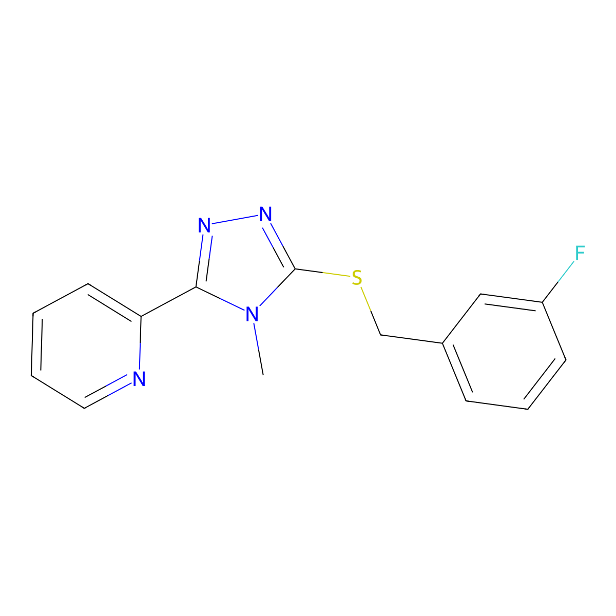 3-[(3-Fluorophenyl)methylthio]-4-methyl-5-(2-pyridyl)-1,2,4-triazole molecular structure, CAS 573943-75-6