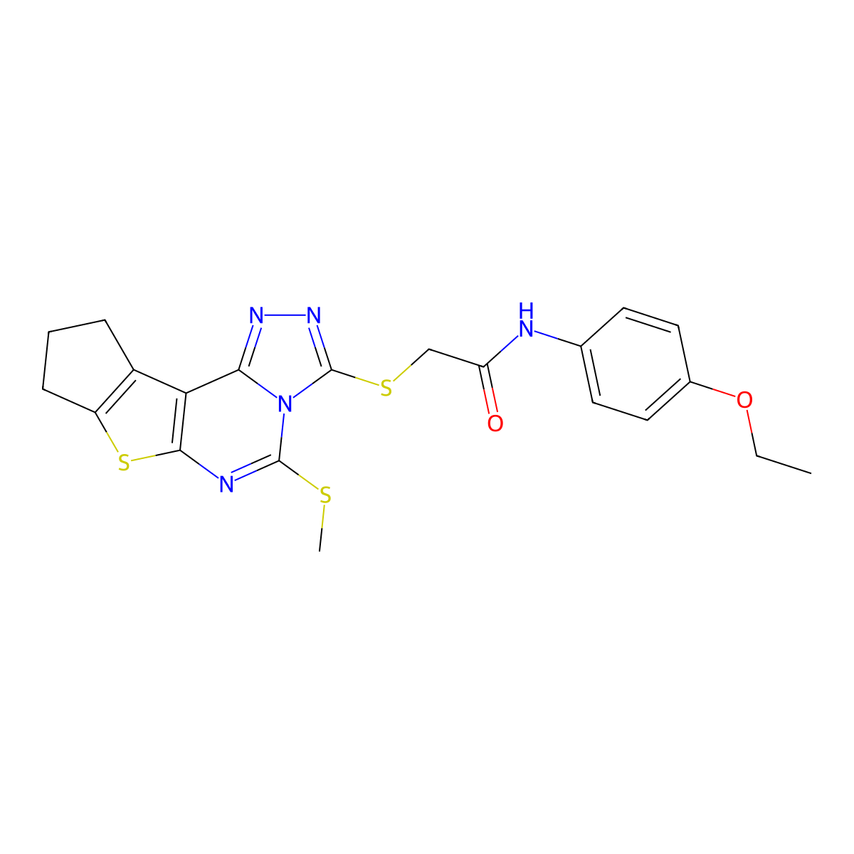 N-(4-ethoxyphenyl)-2-((5-(methylthio)-9,10-dihydro-8H-cyclopenta[4,5]thieno[3,2-e][1,2,4]triazolo[4,3-c]pyrimidin-3-yl)thio)acetamide molecular structure, CAS 573944-03-3