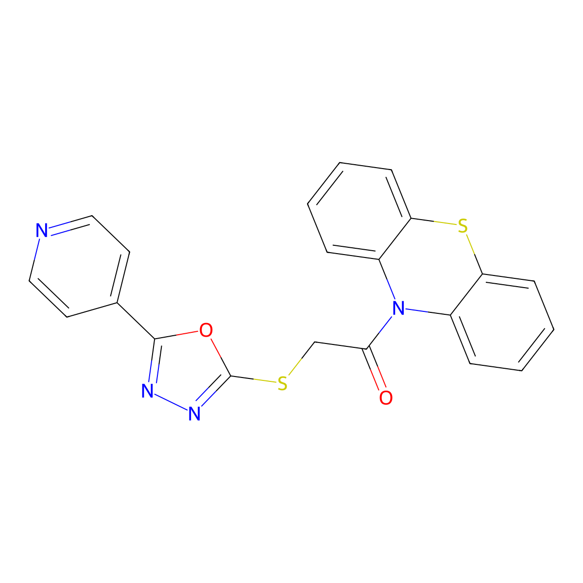 1-(10H-phenothiazin-10-yl)-2-{[5-(pyridin-4-yl)-1,3,4-oxadiazol-2-yl]sulfanyl}ethanone molecular structure, CAS 573944-25-9
