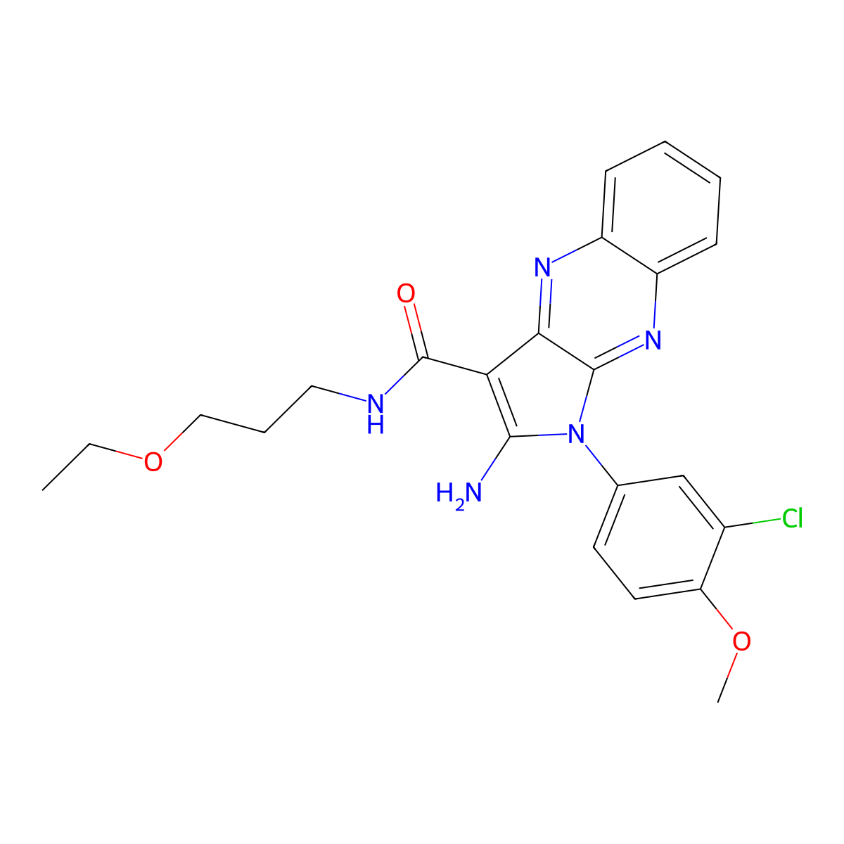 2-amino-1-(3-chloro-4-methoxyphenyl)-N-(3-ethoxypropyl)-1H-pyrrolo[2,3-b]quinoxaline-3-carboxamide molecular structure, CAS 573944-41-9