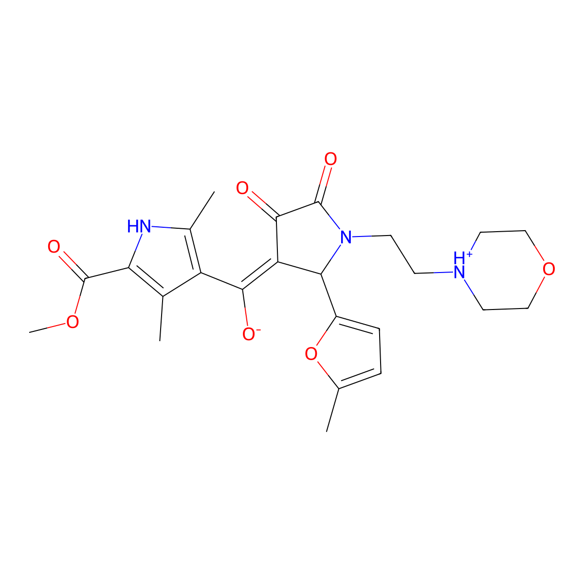 methyl 4-[hydroxy-[2-(5-methylfuran-2-yl)-1-(2-morpholin-4-ylethyl)-4,5-dioxopyrrolidin-3-ylidene]methyl]-3,5-dimethyl-1H-pyrrole-2-carboxylate molecular structure, CAS 573944-65-7