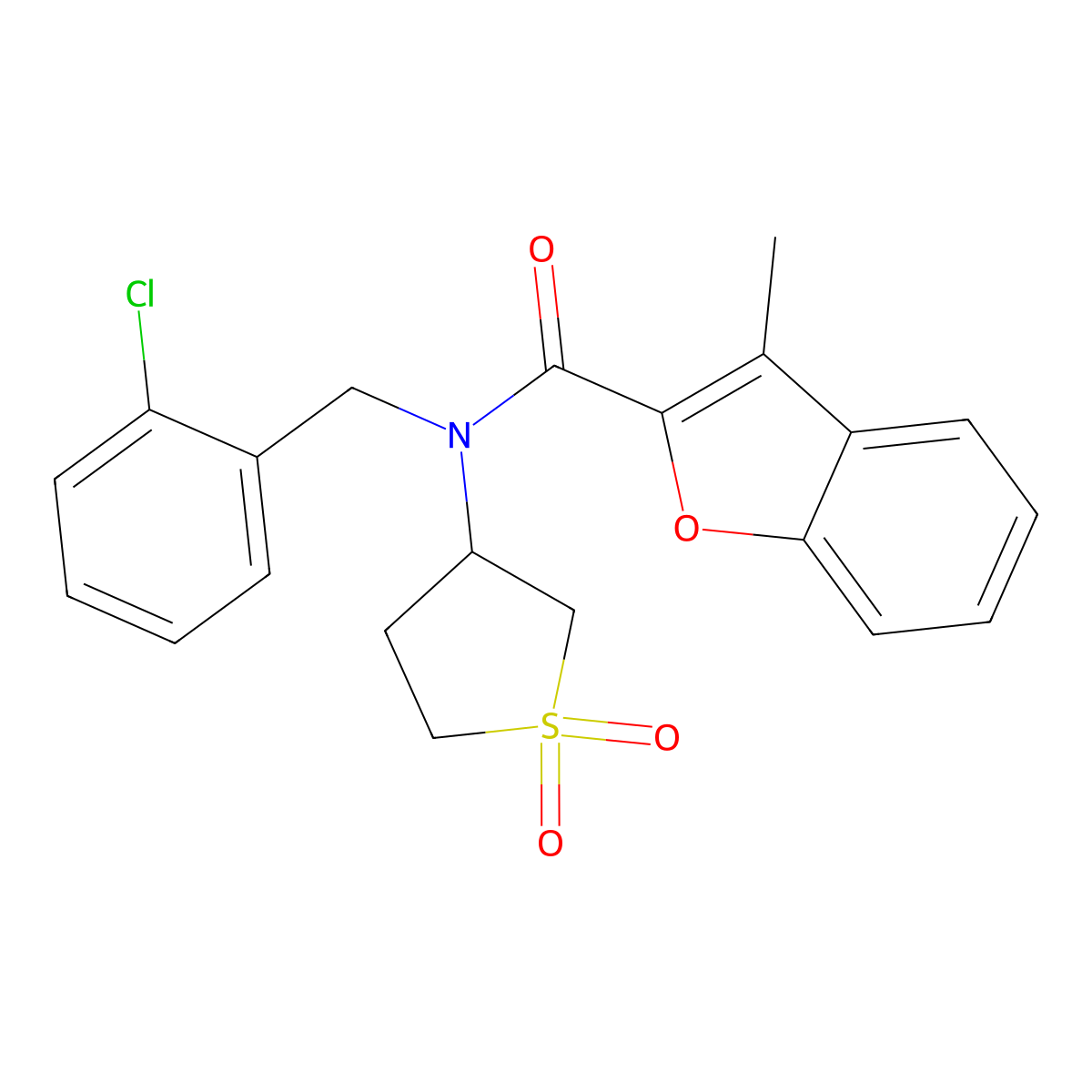 N-(2-chlorobenzyl)-N-(1,1-dioxidotetrahydrothiophen-3-yl)-3-methyl-1-benzofuran-2-carboxamide molecular structure, CAS 573944-87-3