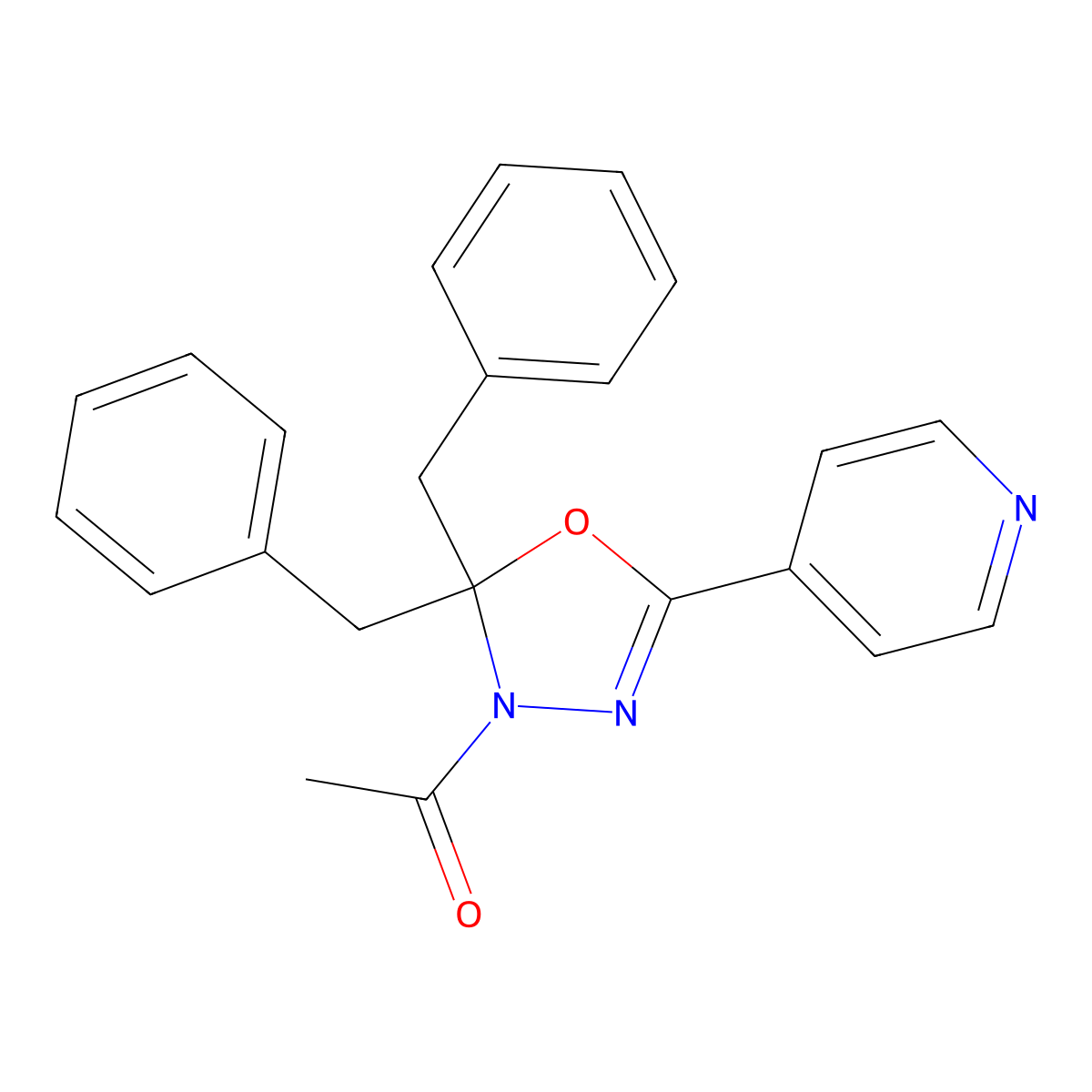 1-(2,2-Dibenzyl-5-pyridin-4-yl-1,3,4-oxadiazol-3-yl)ethanone molecular structure, CAS 573944-94-2
