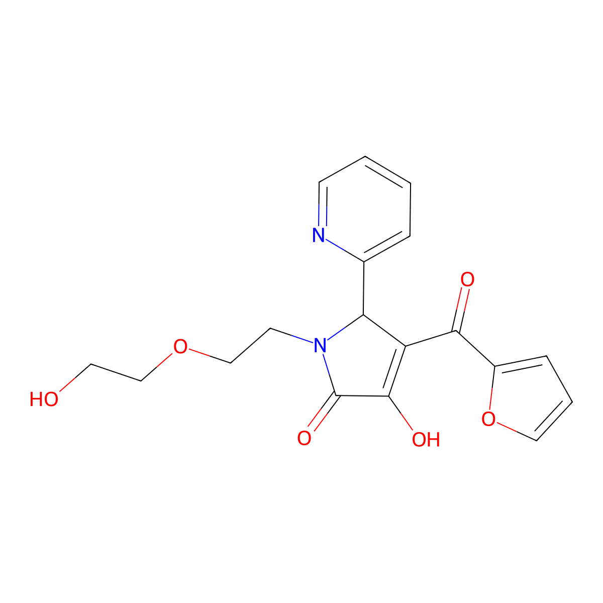 3-(furan-2-carbonyl)-4-hydroxy-1-[2-(2-hydroxyethoxy)ethyl]-2-pyridin-2-yl-2H-pyrrol-5-one molecular structure, CAS 573945-05-8