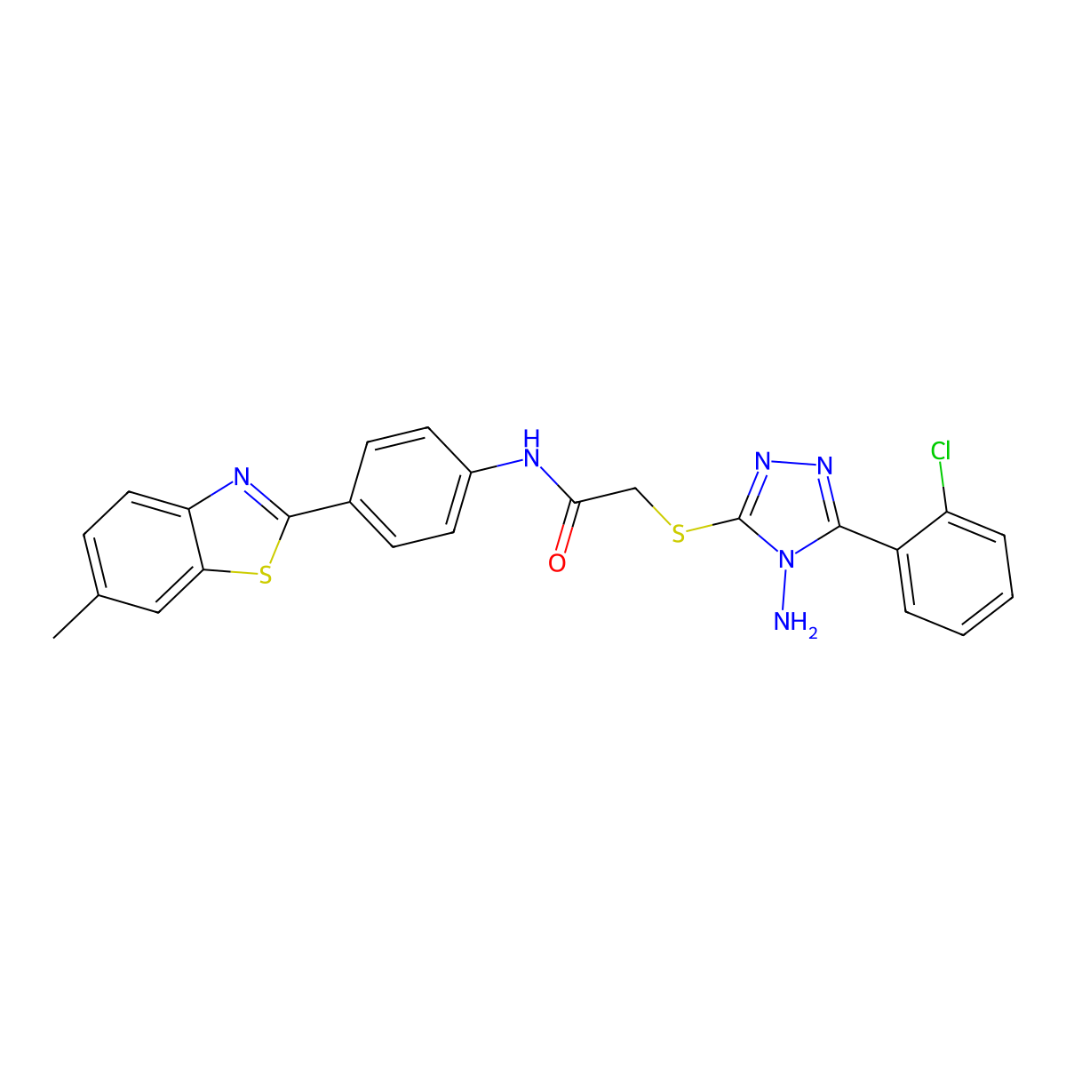 2-{[4-amino-5-(2-chlorophenyl)-4H-1,2,4-triazol-3-yl]sulfanyl}-N-[4-(6-methyl-1,3-benzothiazol-2-yl)phenyl]acetamide molecular structure, CAS 573945-09-2