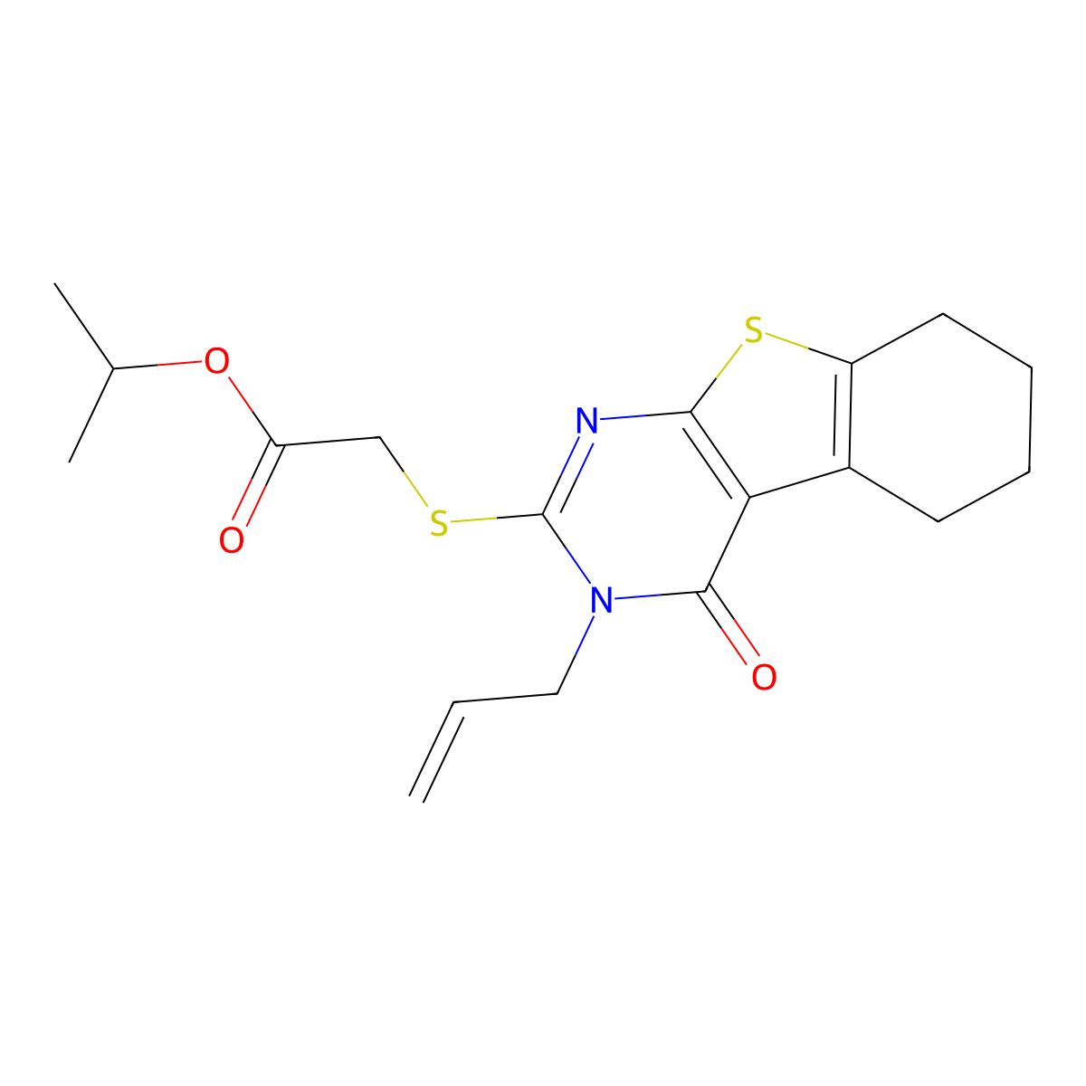 Isopropyl [(3-allyl-4-oxo-3,4,5,6,7,8-hexahydro[1]benzothieno[2,3-D]pyrimidin-2-YL)sulfanyl]acetate molecular structure, CAS 573945-18-3