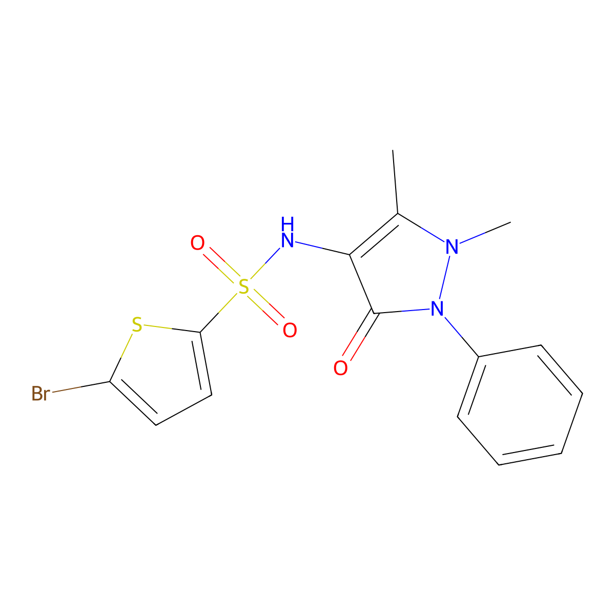 5-bromo-N-(1,5-dimethyl-3-oxo-2-phenyl-2,3-dihydro-1H-pyrazol-4-yl)-2-thiophenesulfonamide molecular structure, CAS 573945-27-4