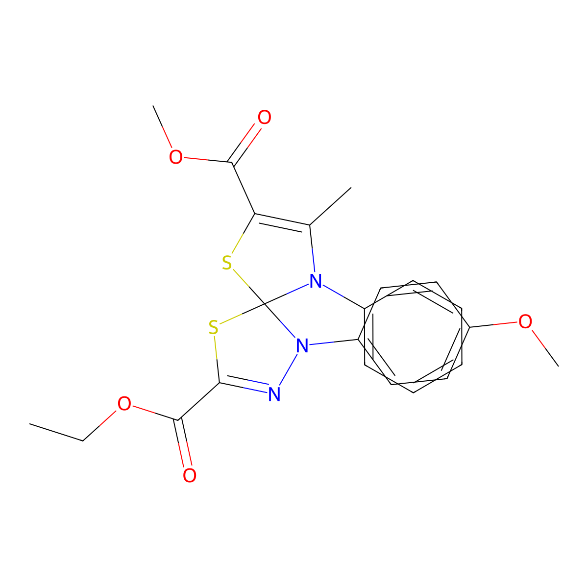 3-Ethyl 7-methyl 1-(4-methoxyphenyl)-8-methyl-9-phenyl-4,6-dithia-1,2,9-triazaspiro[4.4]nona-2,7-diene-3,7-dicarboxylate molecular structure, CAS 573945-45-6
