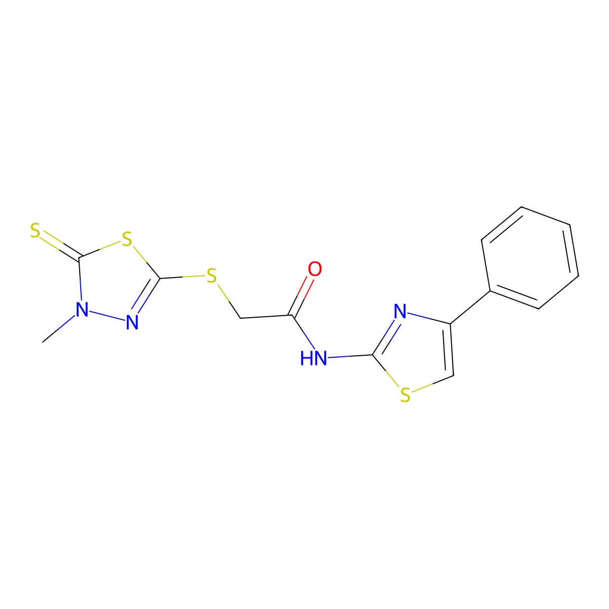 2-[(4-methyl-5-thioxo-4,5-dihydro-1,3,4-thiadiazol-2-yl)sulfanyl]-N-(4-phenyl-1,3-thiazol-2-yl)acetamide molecular structure, CAS 573946-02-8