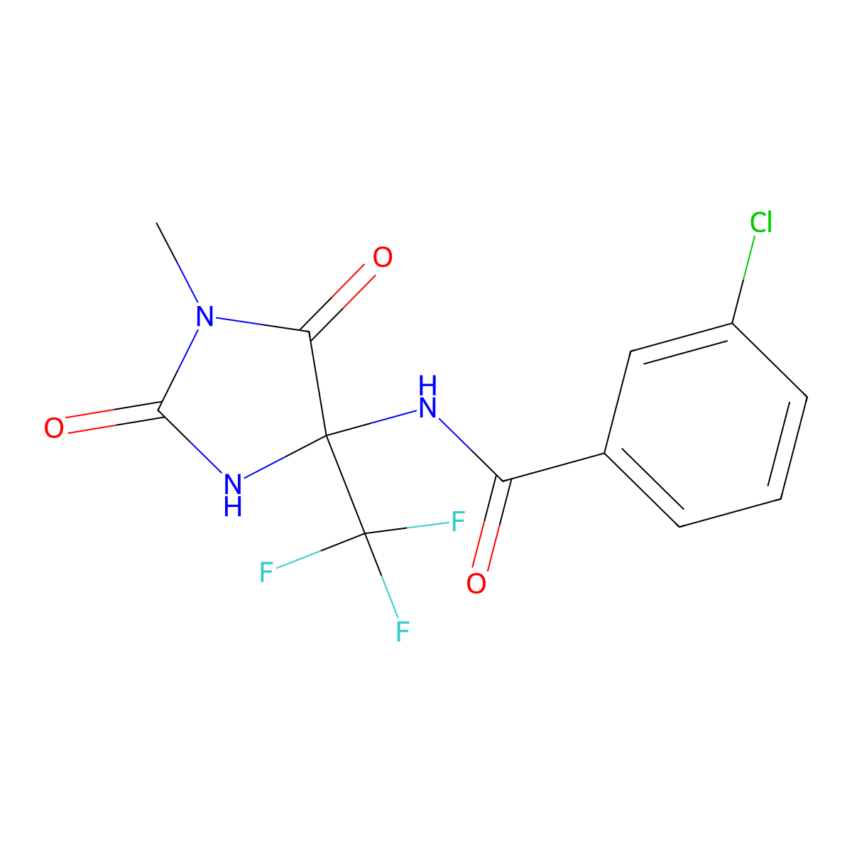 3-chloro-N-[1-methyl-2,5-dioxo-4-(trifluoromethyl)imidazolidin-4-yl]benzamide molecular structure, CAS 573946-03-9