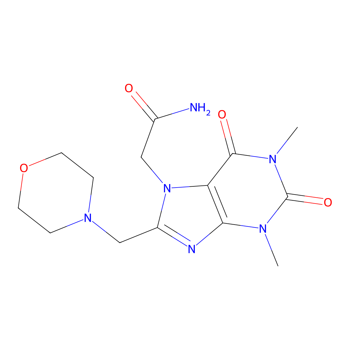 2-[1,3-dimethyl-8-(morpholin-4-ylmethyl)-2,6-dioxo-1,2,3,6-tetrahydro-7H-purin-7-yl]acetamide molecular structure, CAS 573946-04-0
