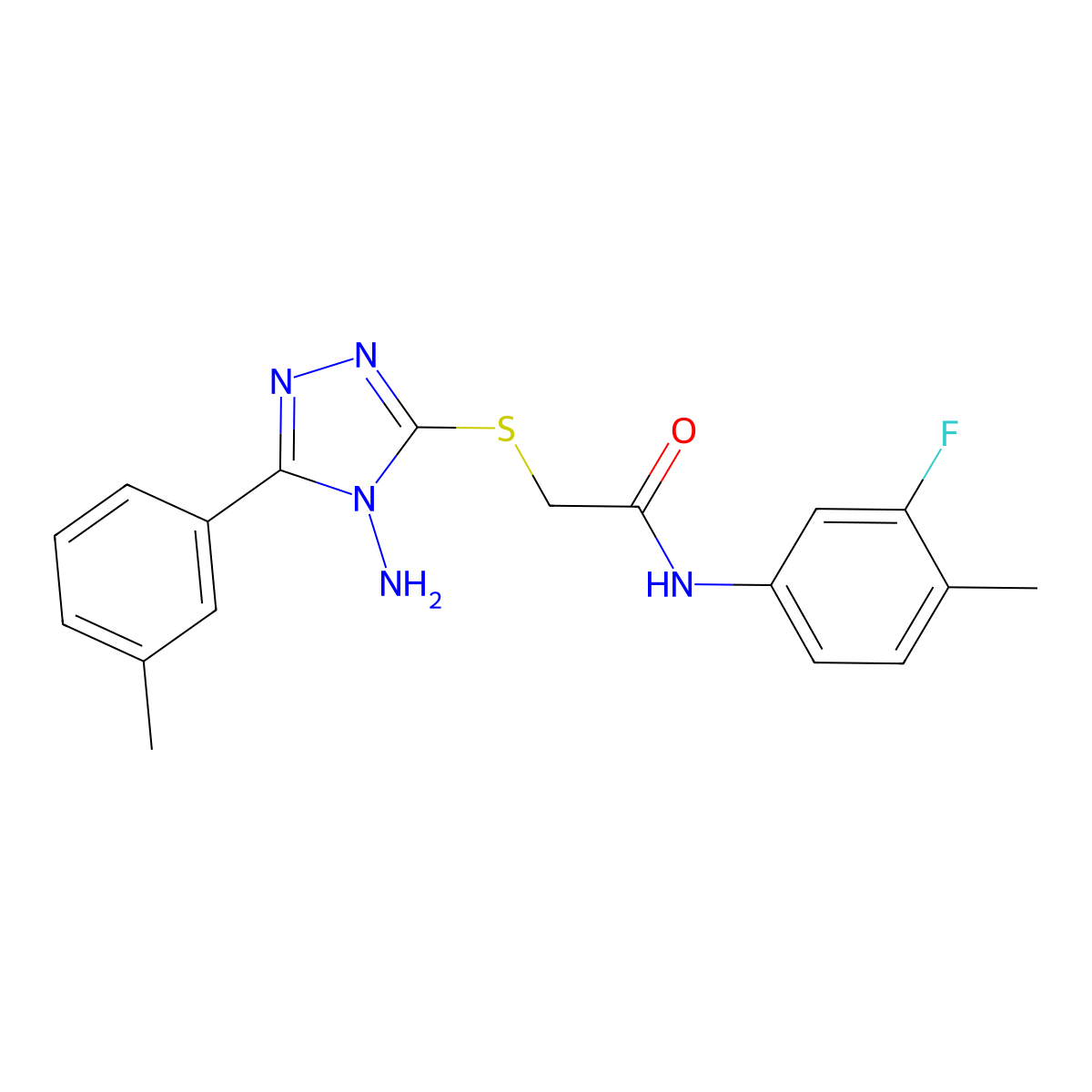 2-{[4-amino-5-(3-methylphenyl)-4H-1,2,4-triazol-3-yl]sulfanyl}-N-(3-fluoro-4-methylphenyl)acetamide molecular structure, CAS 573946-14-2