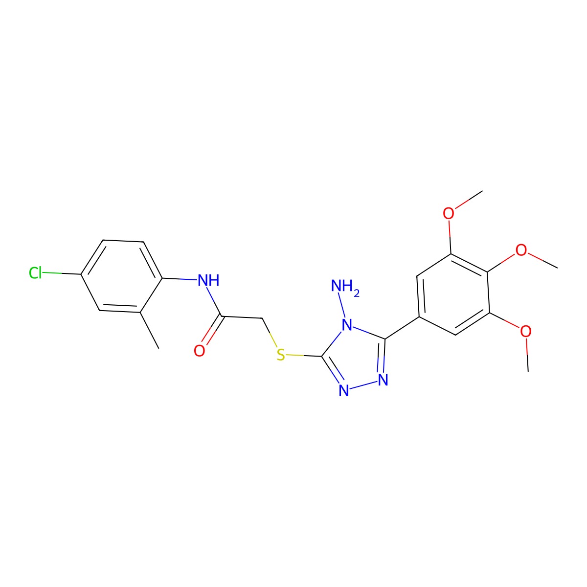 2-{[4-amino-5-(3,4,5-trimethoxyphenyl)-4H-1,2,4-triazol-3-yl]sulfanyl}-N-(4-chloro-2-methylphenyl)acetamide molecular structure, CAS 573946-16-4