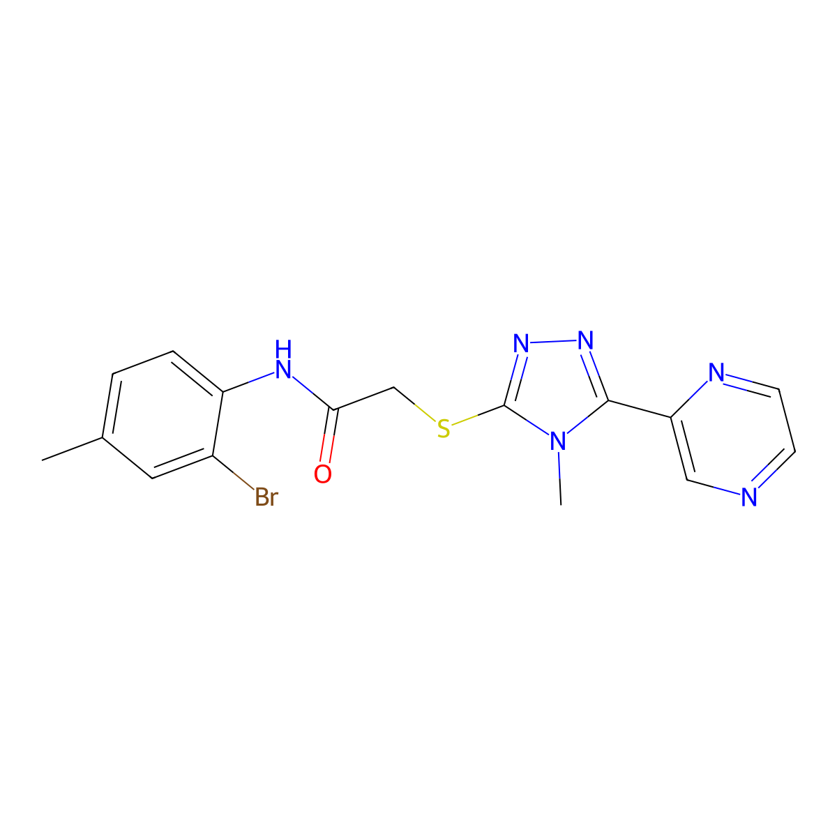 N-(2-bromo-4-methylphenyl)-2-{[4-methyl-5-(pyrazin-2-yl)-4H-1,2,4-triazol-3-yl]sulfanyl}acetamide molecular structure, CAS 573946-32-4