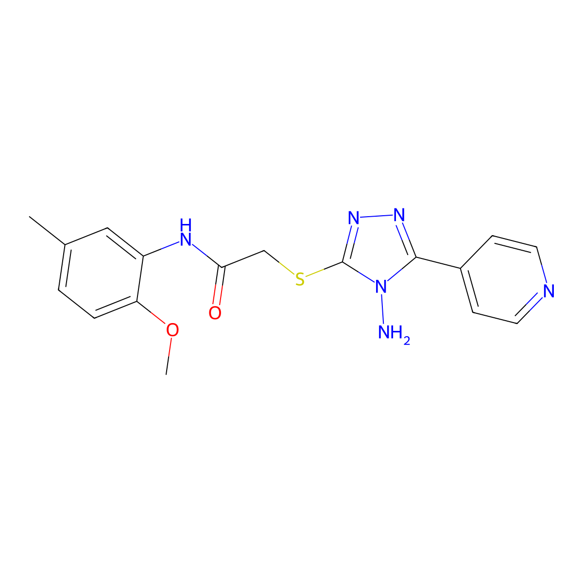 2((4-Amino-5-(4-pyridinyl)-4H-1,2,4-triazol-3-YL)thio)N-(2-meo-5-ME-PH)acetamide molecular structure, CAS 573946-52-8