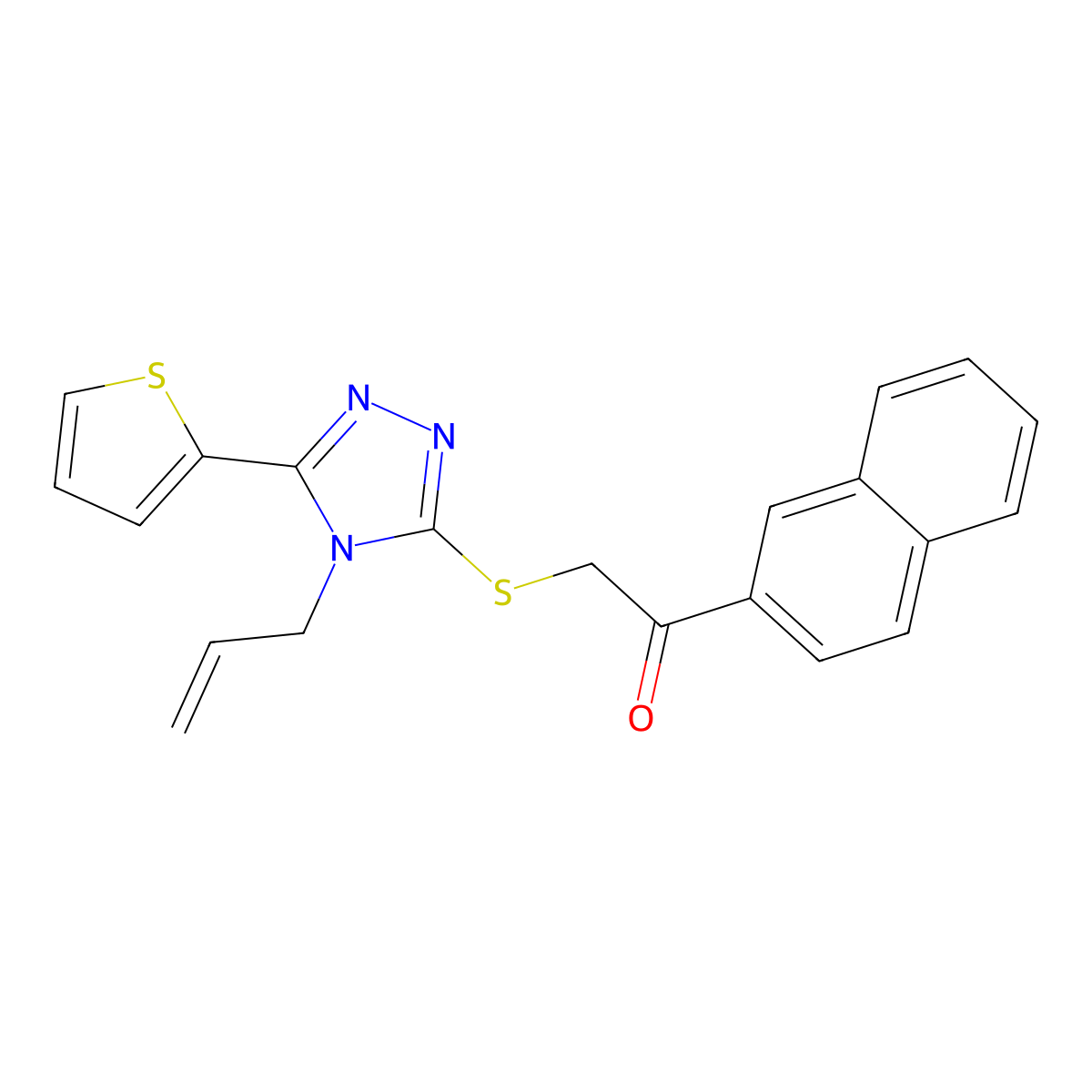 1-(naphthalen-2-yl)-2-{[4-(prop-2-en-1-yl)-5-(thiophen-2-yl)-4H-1,2,4-triazol-3-yl]sulfanyl}ethanone molecular structure, CAS 573946-65-3