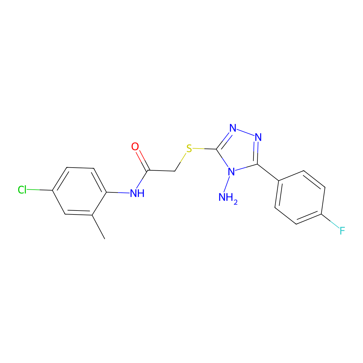 2-[4-amino-5-(4-fluorophenyl)(1,2,4-triazol-3-ylthio)]-N-(4-chloro-2-methylphe nyl)acetamide molecular structure, CAS 573946-71-1