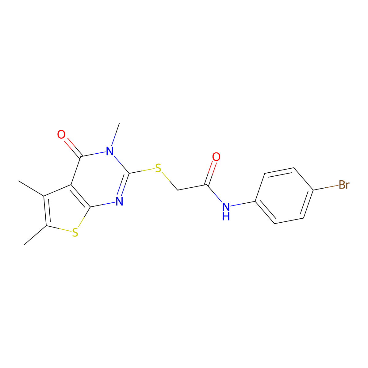 N-(4-bromophenyl)-2-[(3,5,6-trimethyl-4-oxo-3,4-dihydrothieno[2,3-d]pyrimidin-2-yl)sulfanyl]acetamide molecular structure, CAS 573946-92-6