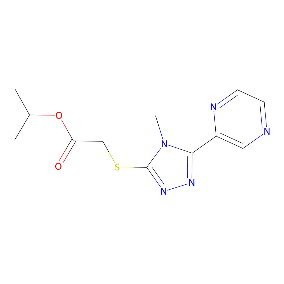 Methylethyl 2-(4-methyl-5-pyrazin-2-yl-1,2,4-triazol-3-ylthio)acetate molecular structure, CAS 573947-07-6