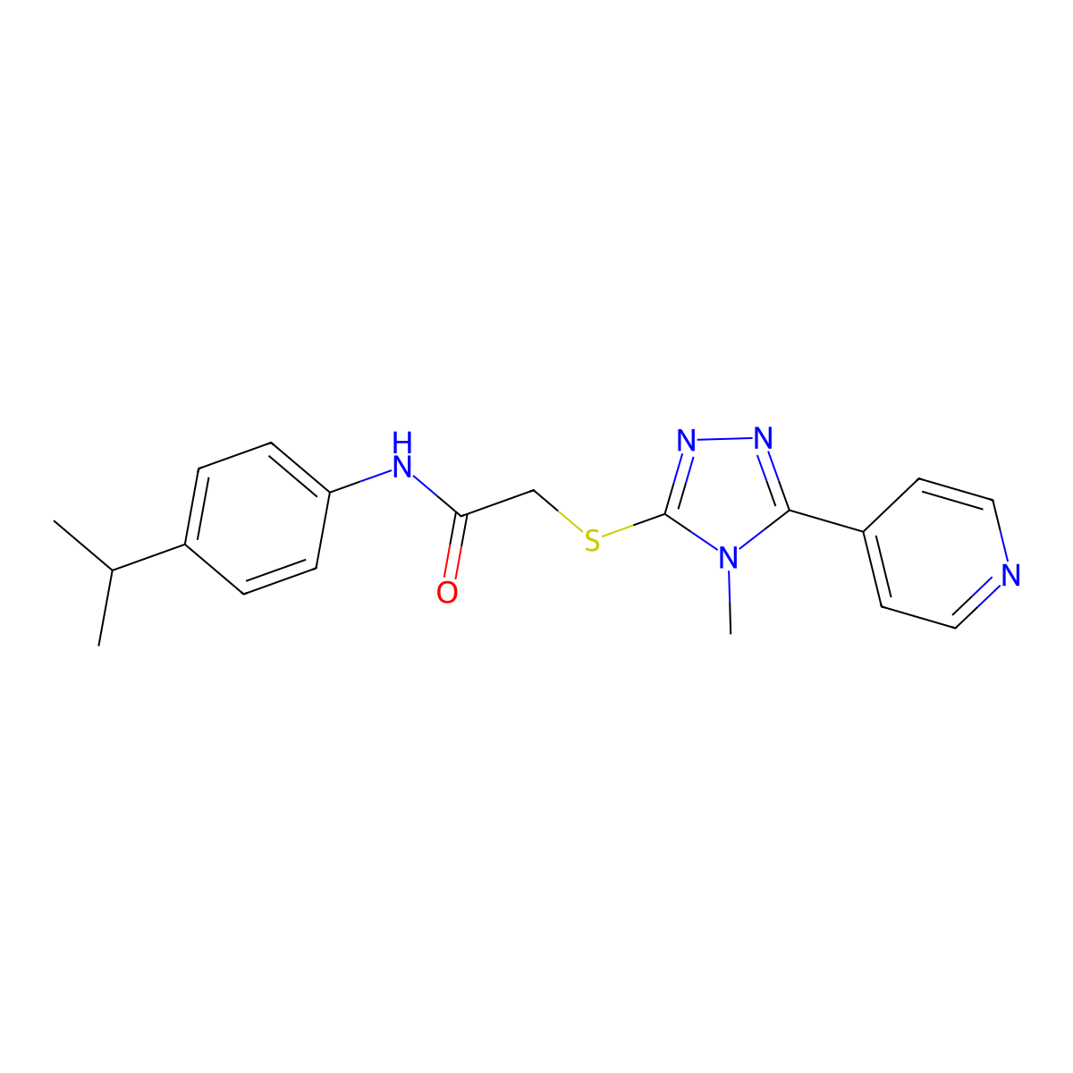 2-{[4-methyl-5-(pyridin-4-yl)-4H-1,2,4-triazol-3-yl]sulfanyl}-N-[4-(propan-2-yl)phenyl]acetamide molecular structure, CAS 573947-15-6