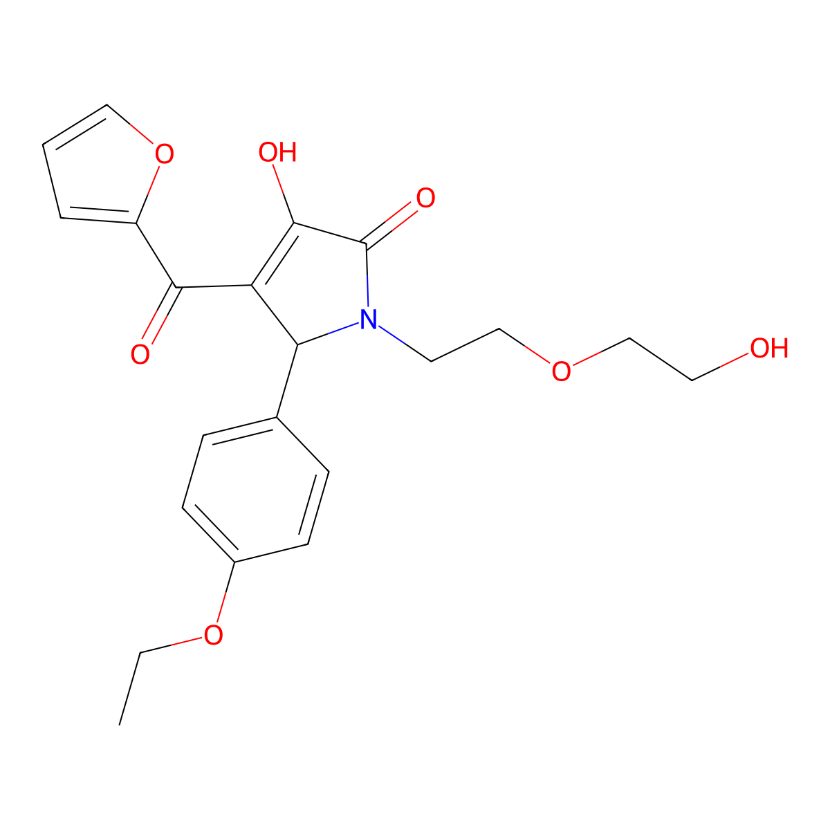 2-(4-ethoxyphenyl)-3-(furan-2-carbonyl)-4-hydroxy-1-[2-(2-hydroxyethoxy)ethyl]-2H-pyrrol-5-one molecular structure, CAS 573947-18-9