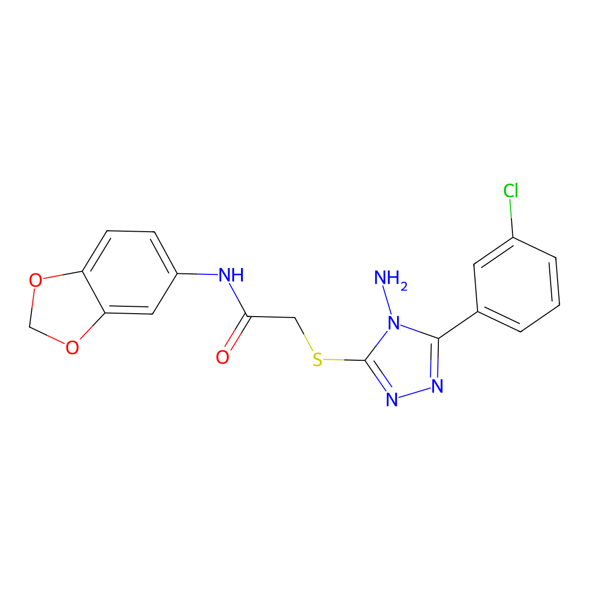 2-[4-Amino-5-(3-chloro-phenyl)-4H-[1,2,4]triazol-3-ylsulfanyl]-N-benzo[1,3]dioxol-5-yl-acetamide molecular structure, CAS 573947-30-5