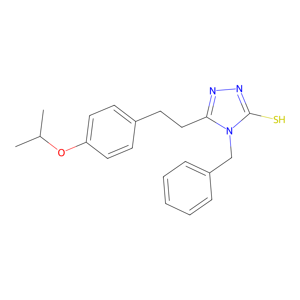 4-benzyl-3-[2-(4-propan-2-yloxyphenyl)ethyl]-1H-1,2,4-triazole-5-thione molecular structure, CAS 573947-85-0