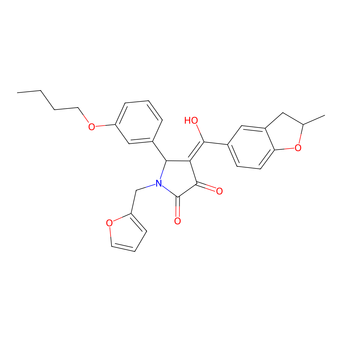 5-(3-butoxyphenyl)-1-[(furan-2-yl)methyl]-3-hydroxy-4-(2-methyl-2,3-dihydro-1-benzofuran-5-carbonyl)-2,5-dihydro-1H-pyrrol-2-one molecular structure, CAS 573947-86-1