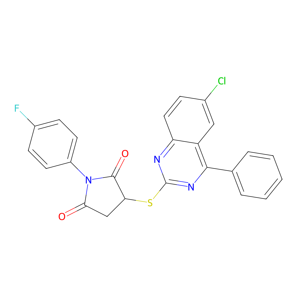 3-[(6-Chloro-4-phenyl-2-quinazolinyl)sulfanyl]-1-(4-fluorophenyl)-2,5-pyrrolidinedione molecular structure, CAS 573947-94-1