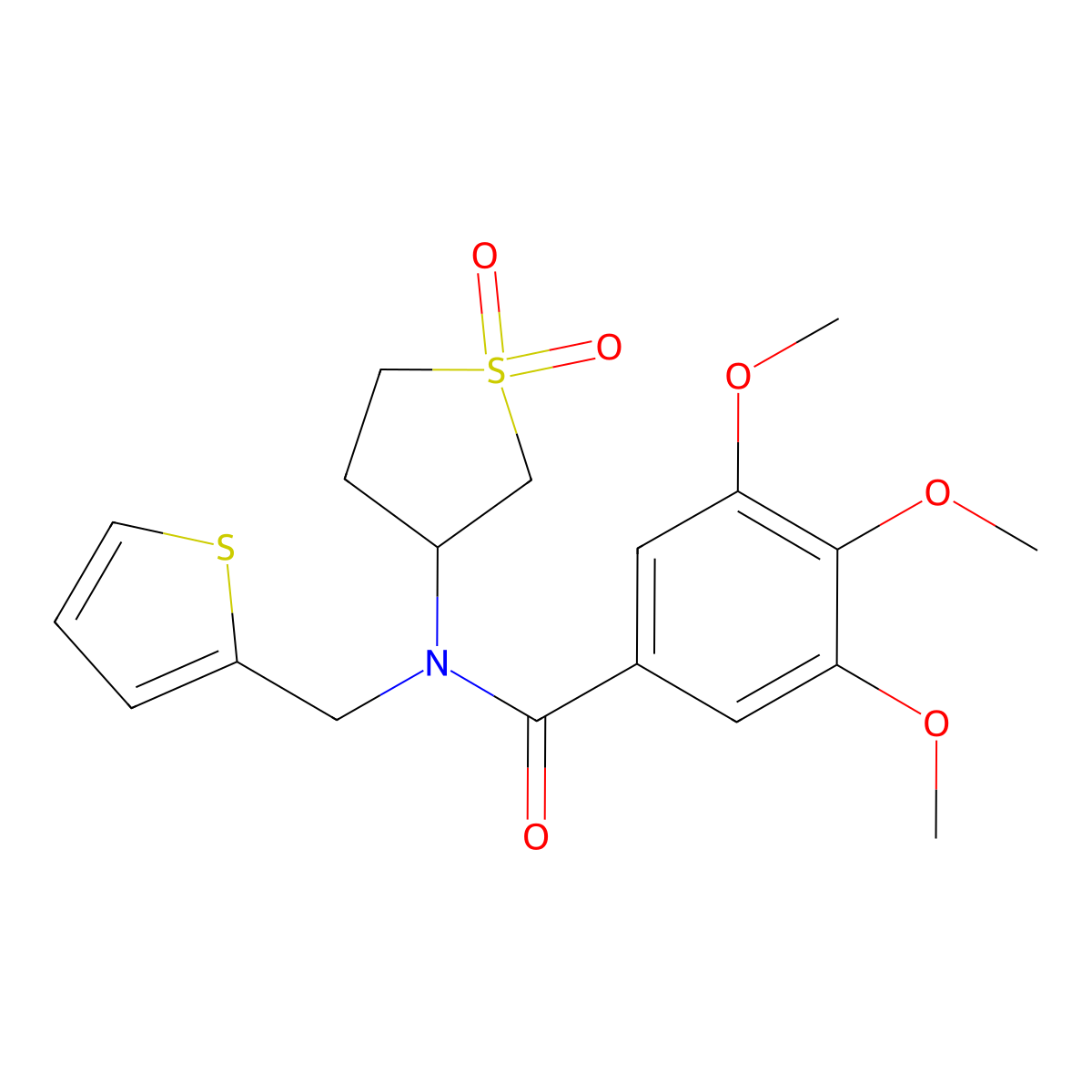 N-(1,1-dioxidotetrahydrothiophen-3-yl)-3,4,5-trimethoxy-N-(thiophen-2-ylmethyl)benzamide molecular structure, CAS 573947-96-3