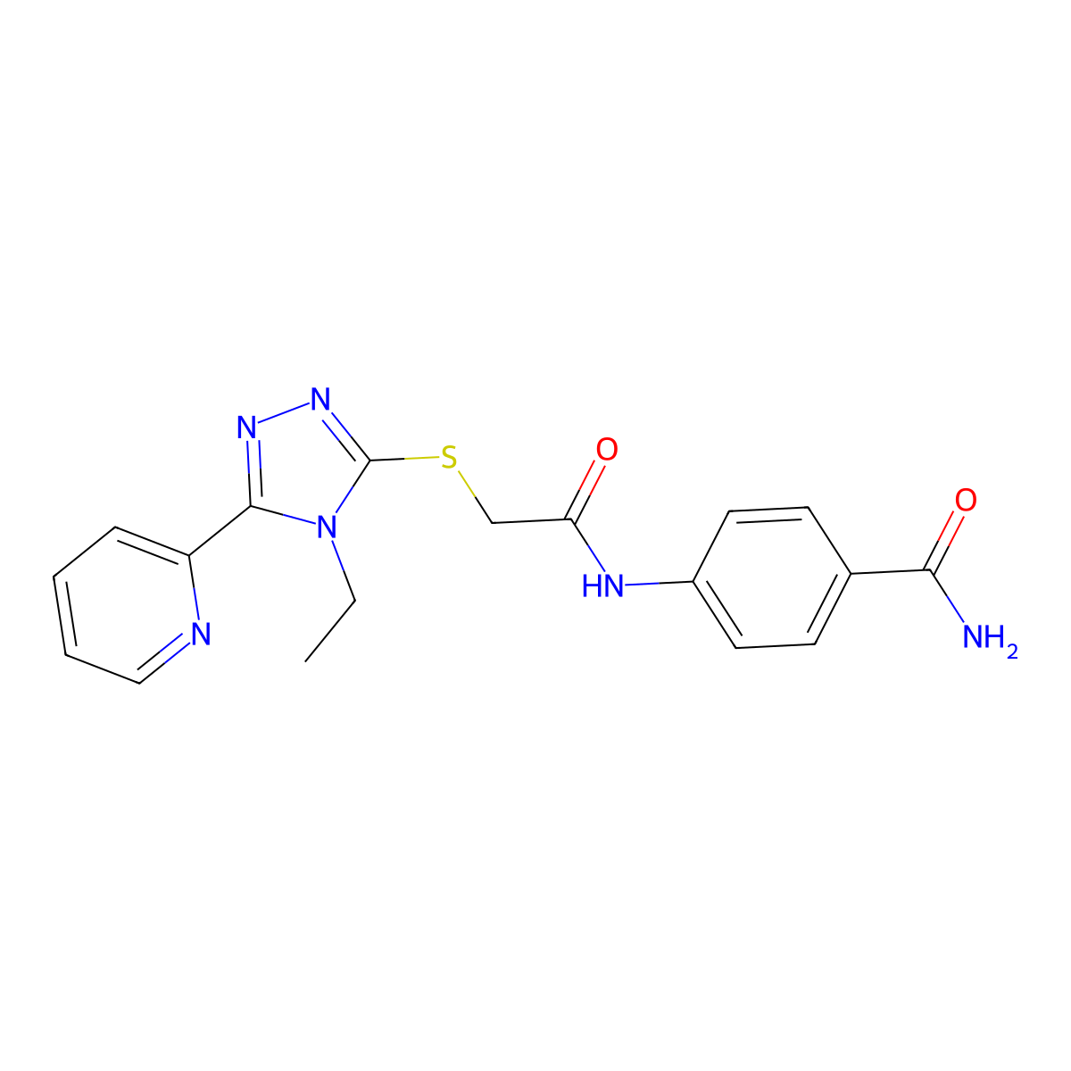 4-((((4-Ethyl-5-(2-pyridinyl)-4H-1,2,4-triazol-3-YL)thio)acetyl)amino)benzamide molecular structure, CAS 573947-97-4