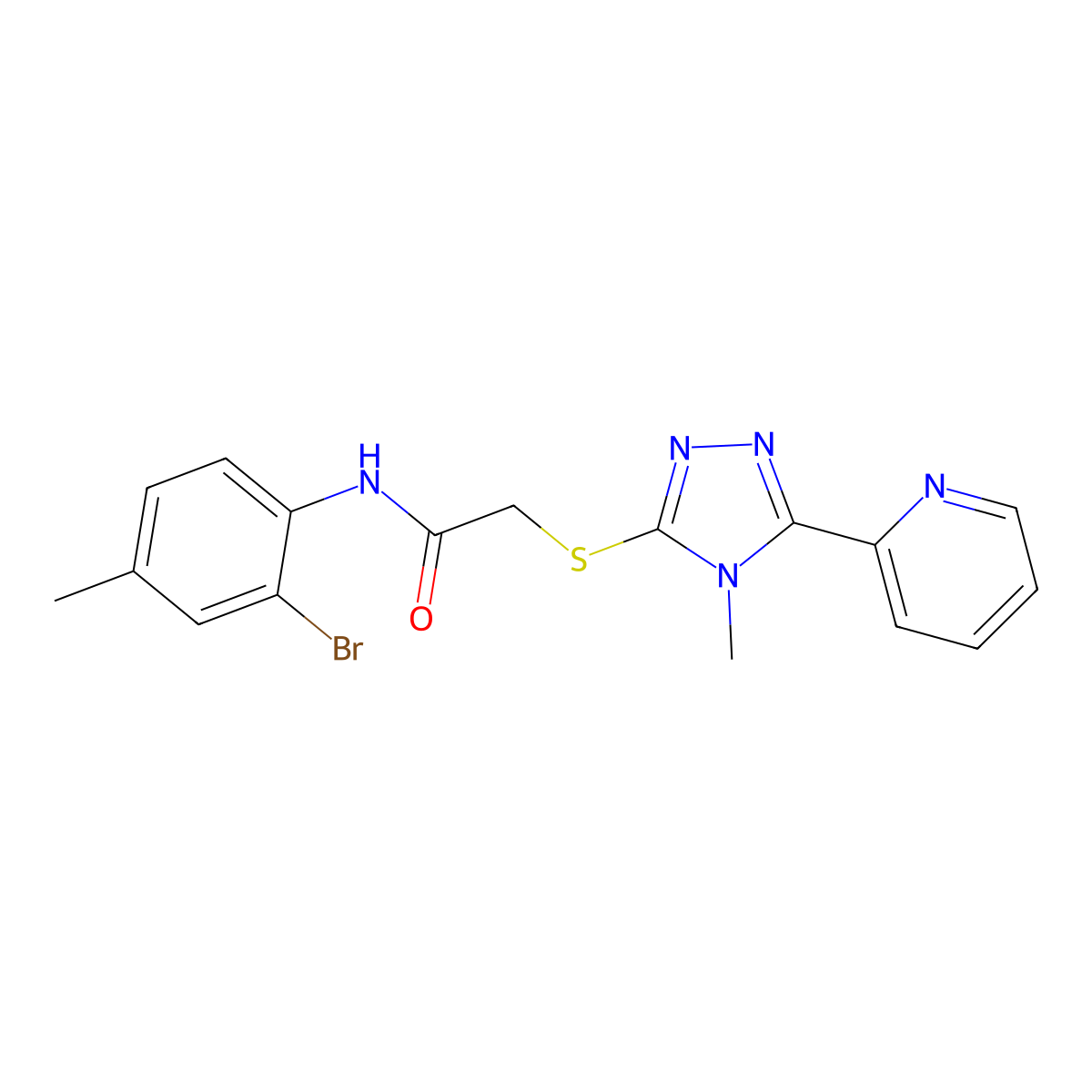 N-(2-bromo-4-methylphenyl)-2-{[4-methyl-5-(pyridin-2-yl)-4H-1,2,4-triazol-3-yl]sulfanyl}acetamide molecular structure, CAS 573948-29-5