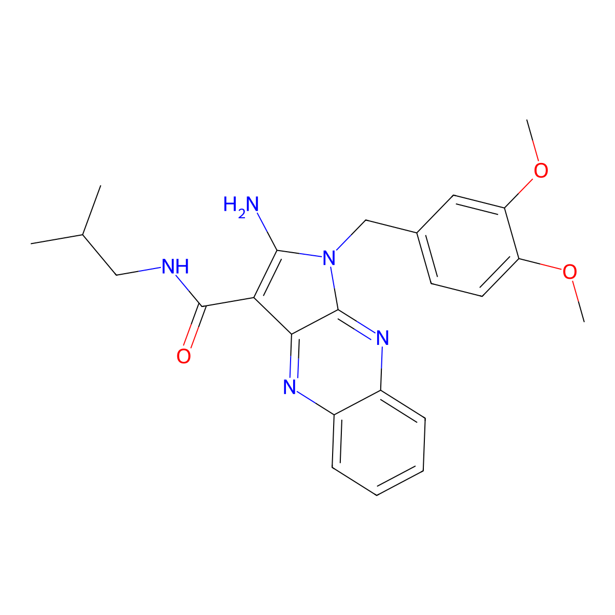 2-amino-1-(3,4-dimethoxybenzyl)-N-isobutyl-1H-pyrrolo[2,3-b]quinoxaline-3-carboxamide molecular structure, CAS 573948-31-9