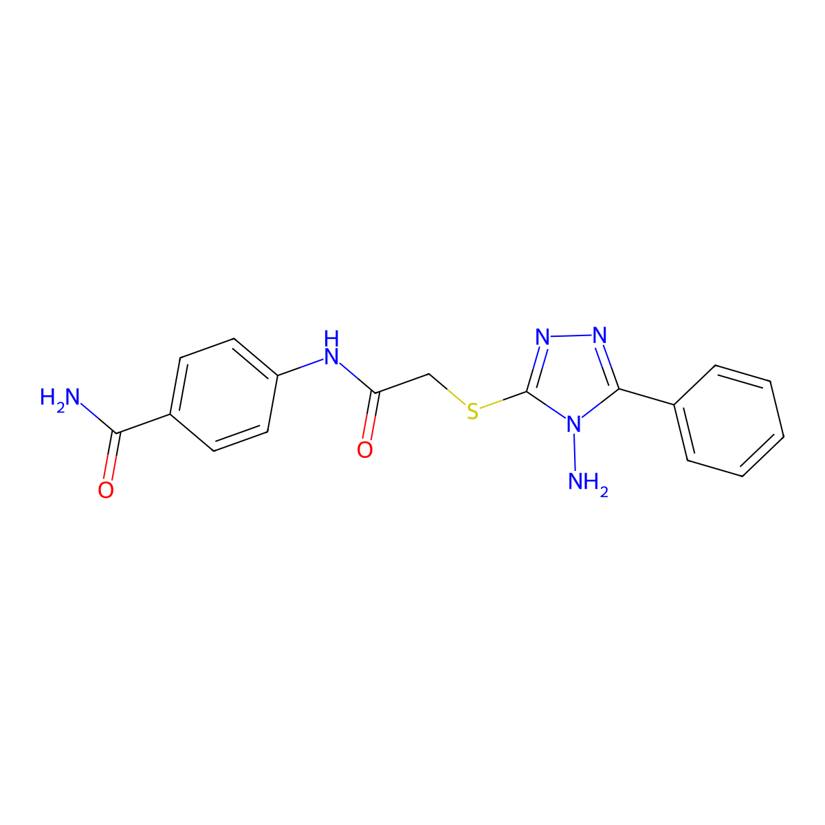 4-[2-(4-Amino-5-phenyl-1,2,4-triazol-3-ylthio)acetylamino]benzamide molecular structure, CAS 573948-43-3