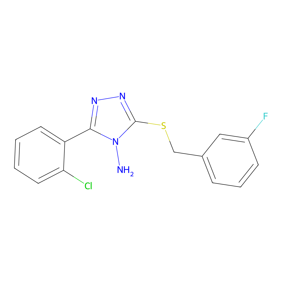 3-(2-Chlorophenyl)-5-[(3-fluorophenyl)methylthio]-1,2,4-triazole-4-ylamine molecular structure, CAS 573948-53-5