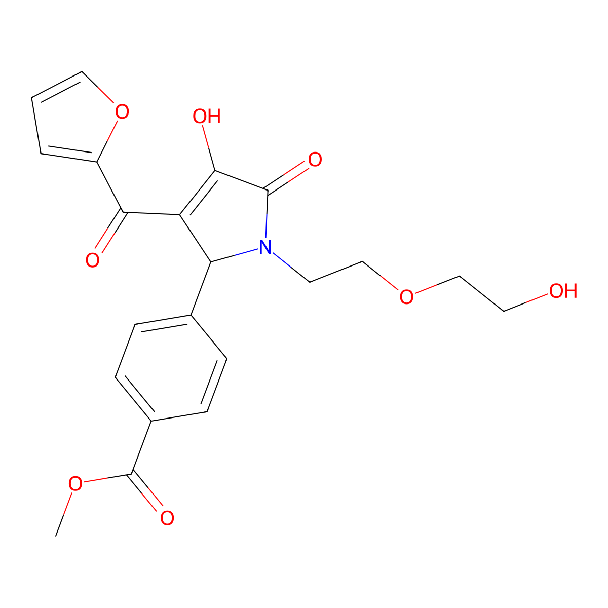 methyl 4-[3-(furan-2-carbonyl)-4-hydroxy-1-[2-(2-hydroxyethoxy)ethyl]-5-oxo-2H-pyrrol-2-yl]benzoate molecular structure, CAS 573948-77-3