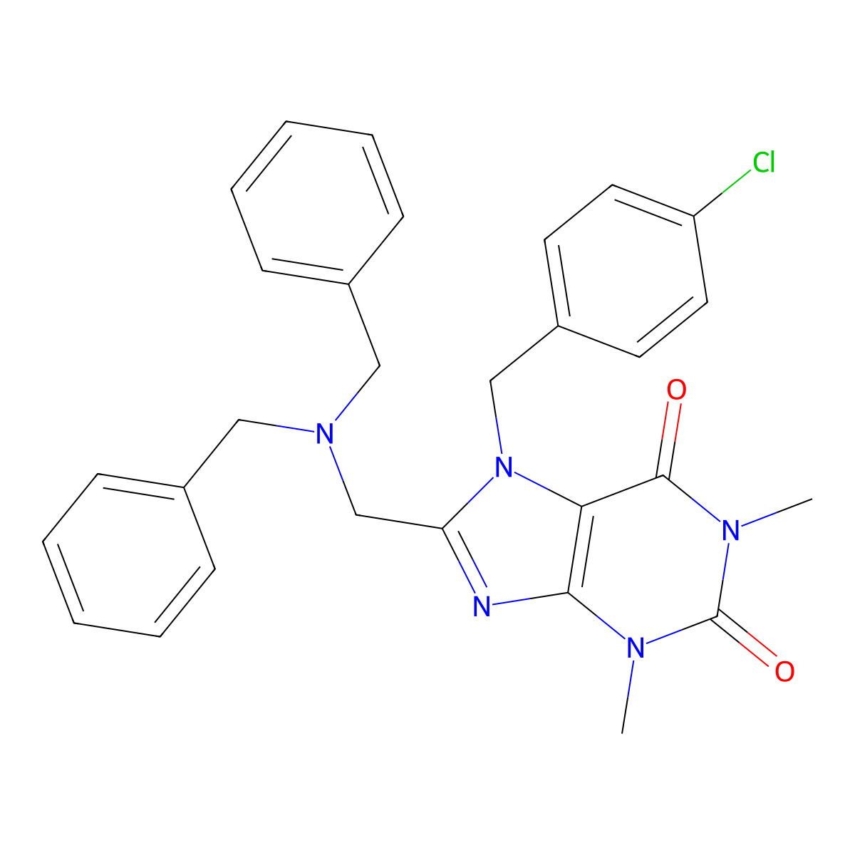 7-(4-chlorobenzyl)-8-[(dibenzylamino)methyl]-1,3-dimethyl-3,7-dihydro-1H-purine-2,6-dione molecular structure, CAS 573948-86-4
