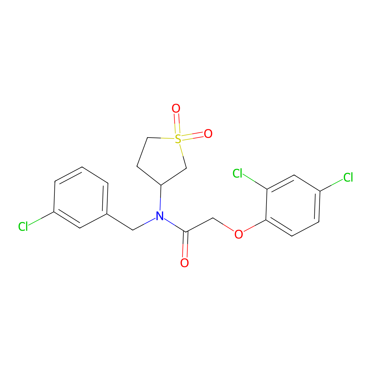 N-(3-chlorobenzyl)-2-(2,4-dichlorophenoxy)-N-(1,1-dioxidotetrahydrothiophen-3-yl)acetamide molecular structure, CAS 573948-90-0