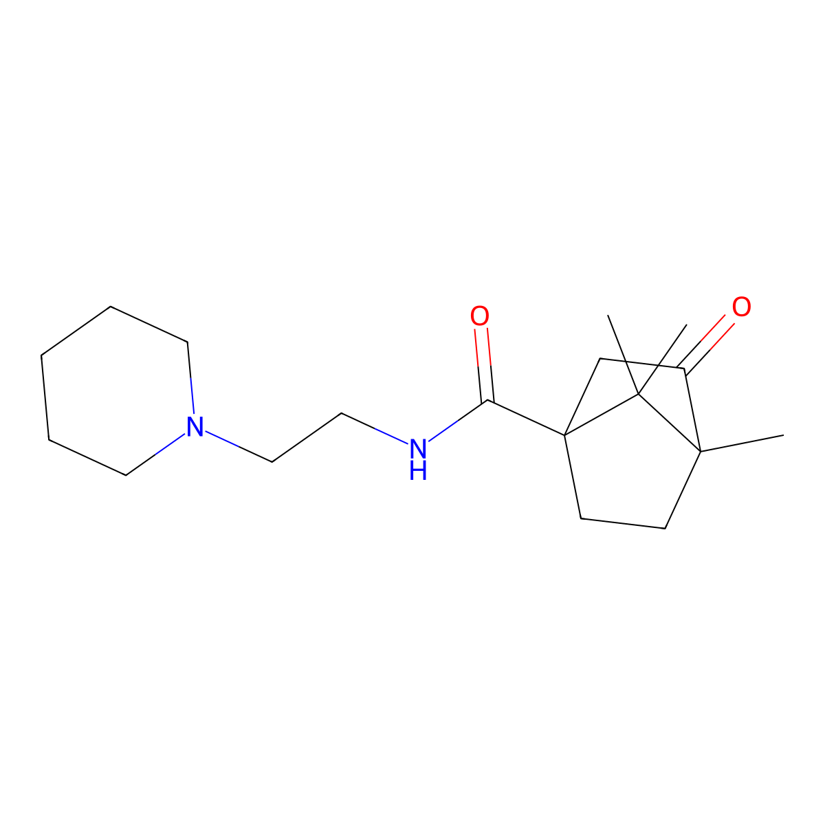 (1R,4R)-4,7,7-trimethyl-3-oxo-N-(2-(piperidin-1-yl)ethyl)bicyclo[2.2.1]heptane-1-carboxamide molecular structure, CAS 573949-00-5