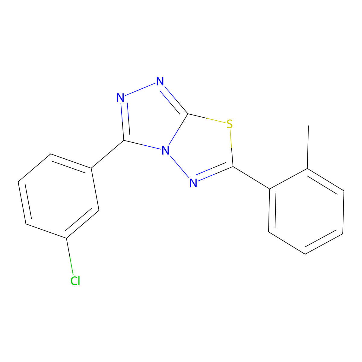 3-(3-Chlorophenyl)-6-(2-methylphenyl)[1,2,4]triazolo[3,4-b][1,3,4]thiadiazole molecular structure, CAS 573949-13-0