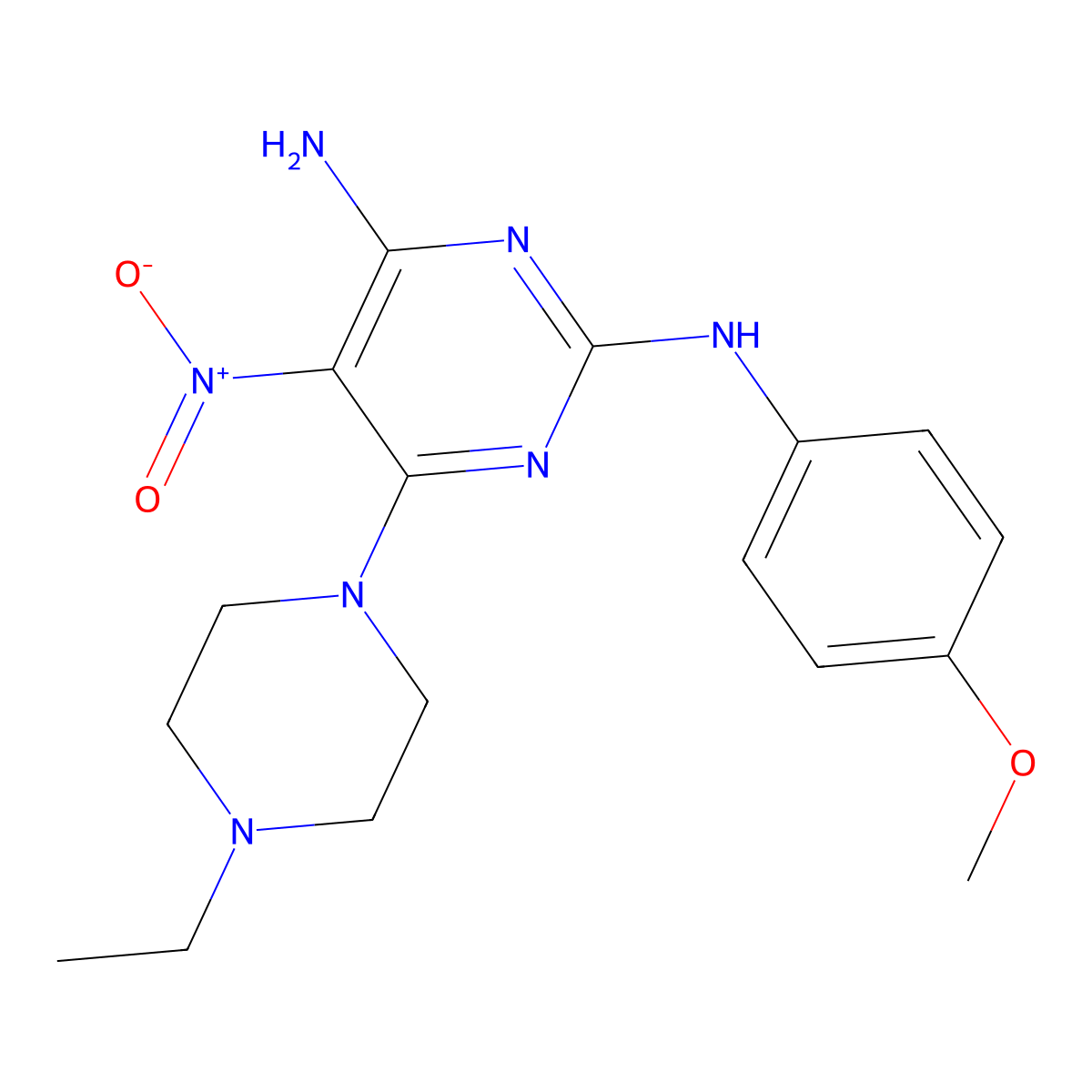 6-(4-ethylpiperazin-1-yl)-2-N-(4-methoxyphenyl)-5-nitropyrimidine-2,4-diamine molecular structure, CAS 573949-32-3