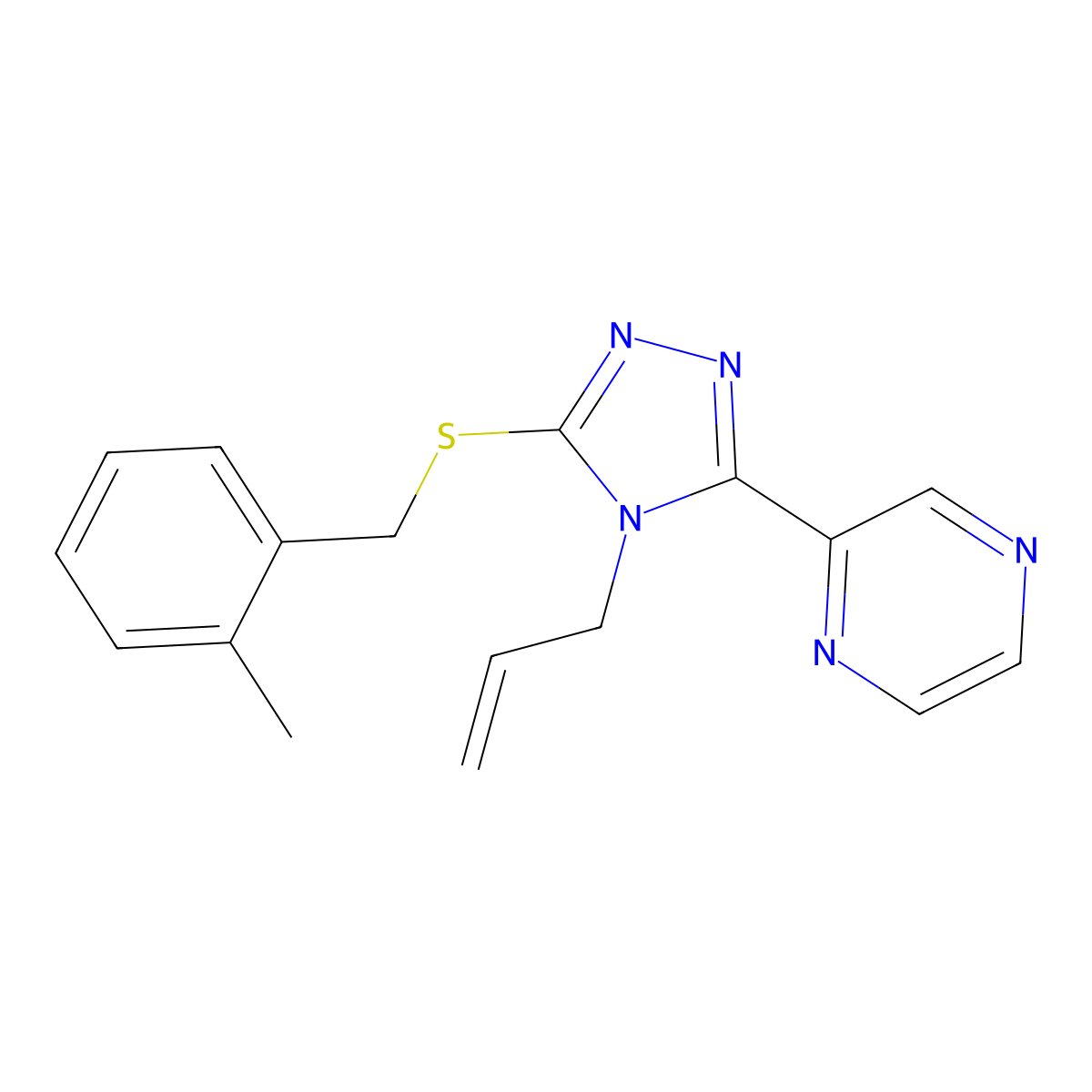 3-[(2-Methylphenyl)methylthio]-4-prop-2-enyl-5-pyrazin-2-yl-1,2,4-triazole molecular structure, CAS 573949-38-9