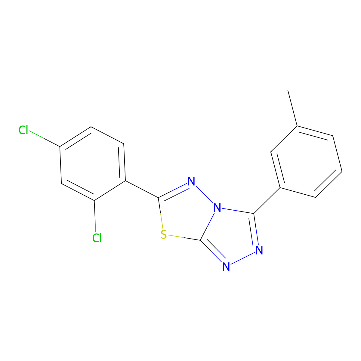 6-(2,4-Dichlorophenyl)-3-(3-methylphenyl)-[1,2,4]triazolo[3,4-b][1,3,4]thiadiazole molecular structure, CAS 573949-48-1