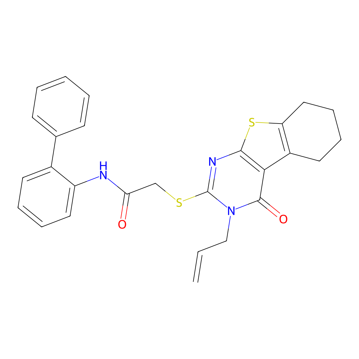 N-(biphenyl-2-yl)-2-{[4-oxo-3-(prop-2-en-1-yl)-3,4,5,6,7,8-hexahydro[1]benzothieno[2,3-d]pyrimidin-2-yl]sulfanyl}acetamide molecular structure, CAS 573949-60-7