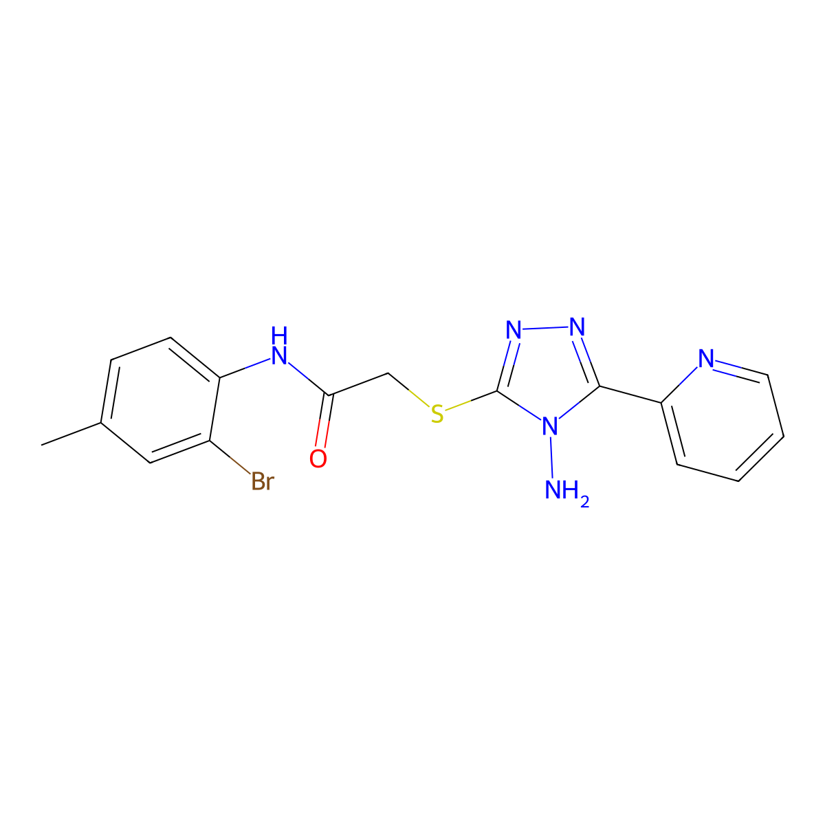 2-(4-Amino-5-pyridin-2-yl-4H-[1,2,4]triazol-3-ylsulfanyl)-N-(2-bromo-4-methyl-phenyl)-acetamide molecular structure, CAS 573949-65-2