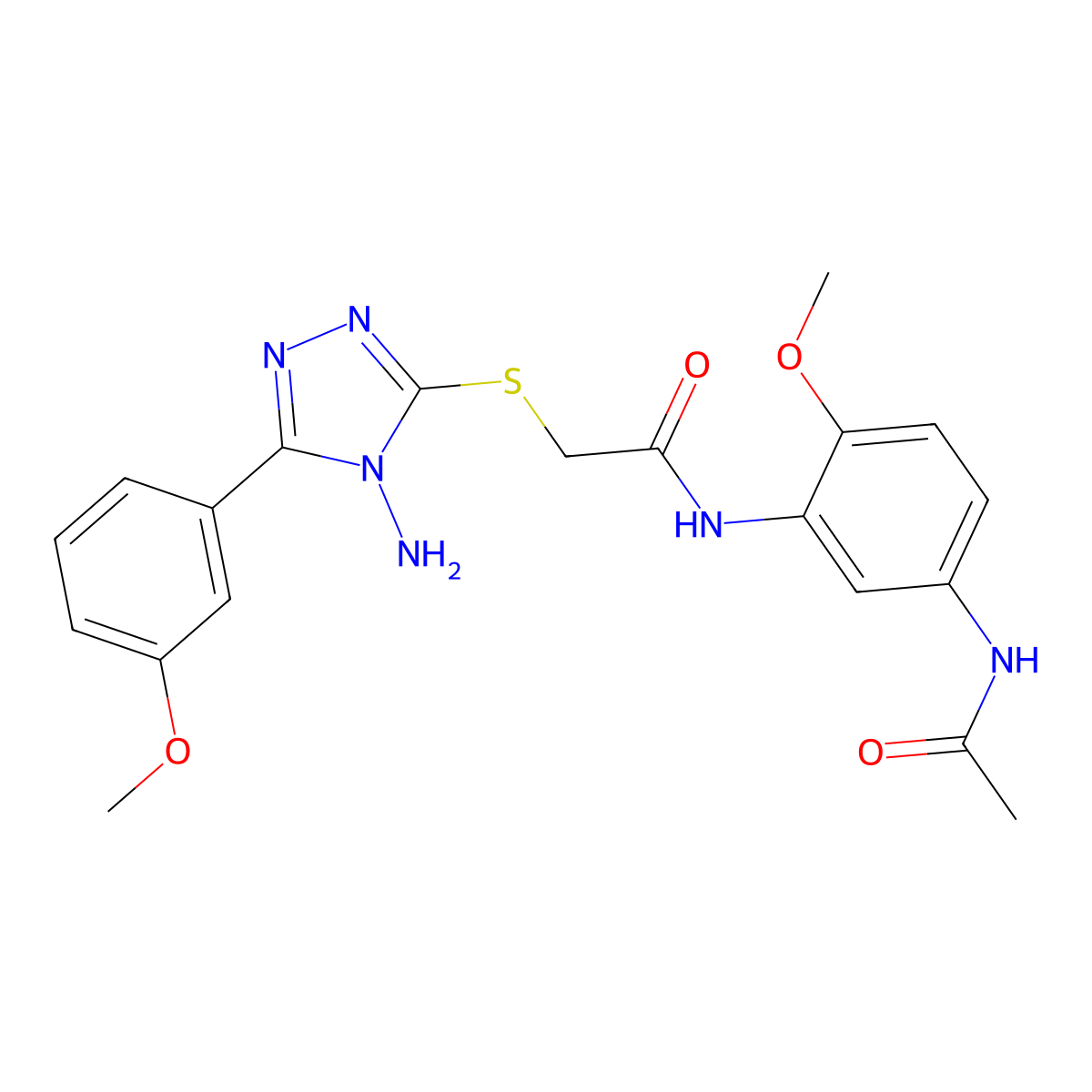 N-[5-(acetylamino)-2-methoxyphenyl]-2-{[4-amino-5-(3-methoxyphenyl)-4H-1,2,4-triazol-3-yl]sulfanyl}acetamide molecular structure, CAS 573949-73-2