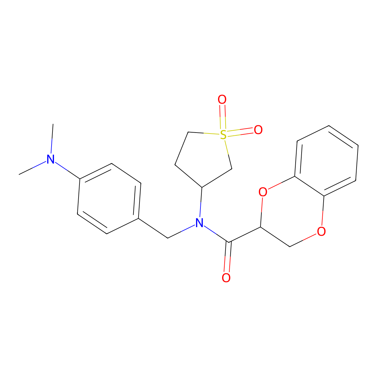 N-[4-(dimethylamino)benzyl]-N-(1,1-dioxidotetrahydrothiophen-3-yl)-2,3-dihydro-1,4-benzodioxine-2-carboxamide molecular structure, CAS 573949-93-6