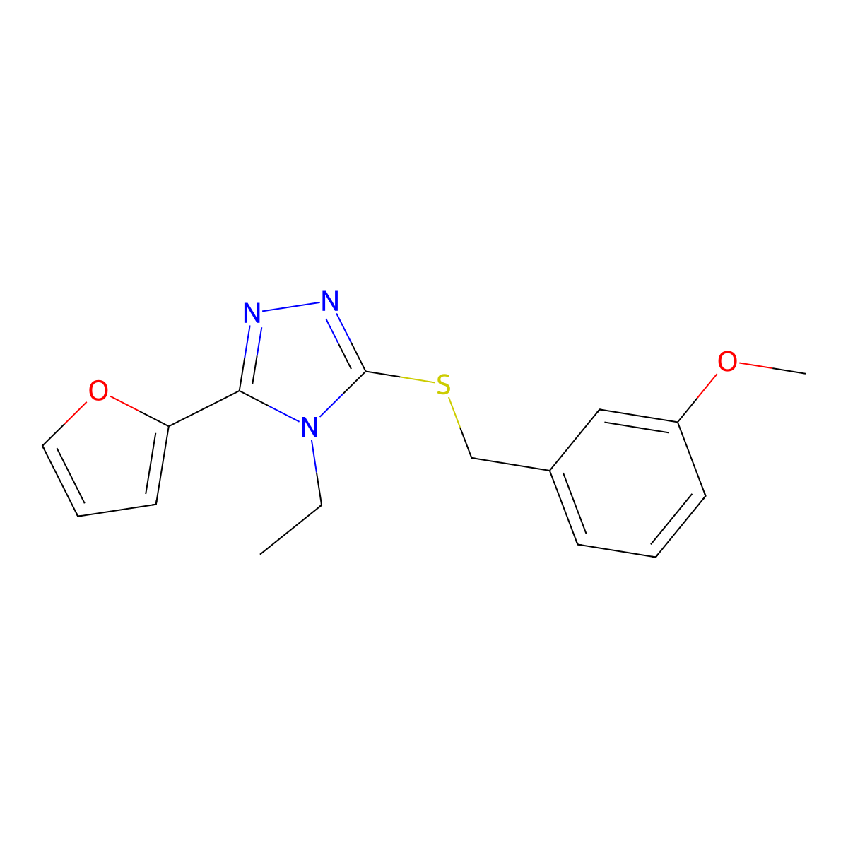 4-Ethyl-3-(2-furyl)-5-((3-methoxybenzyl)thio)-4H-1,2,4-triazole molecular structure, CAS 573949-95-8