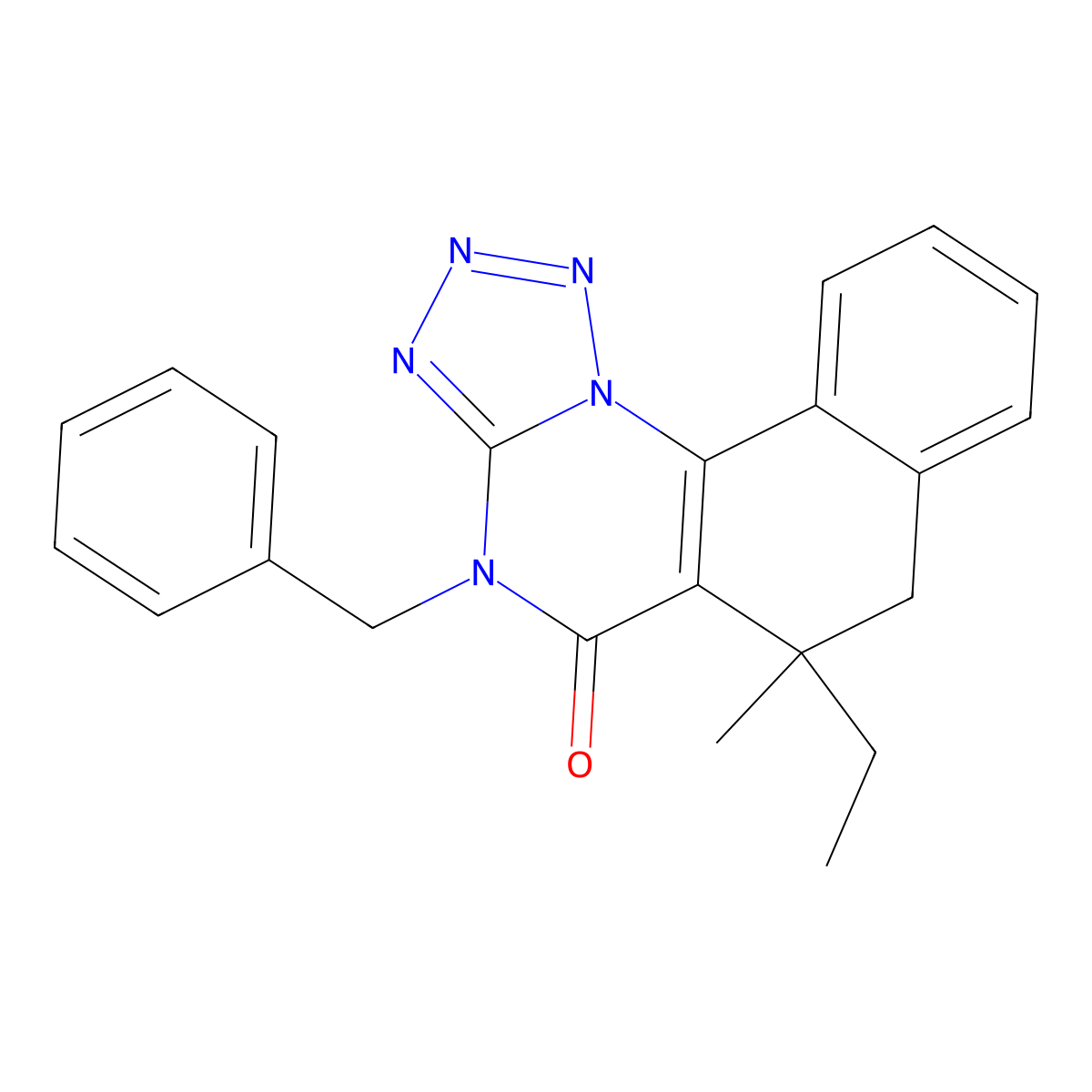4-benzyl-6-ethyl-6-methyl-6,7-dihydrobenzo[h]tetrazolo[1,5-a]quinazolin-5(4H)-one molecular structure, CAS 573949-98-1