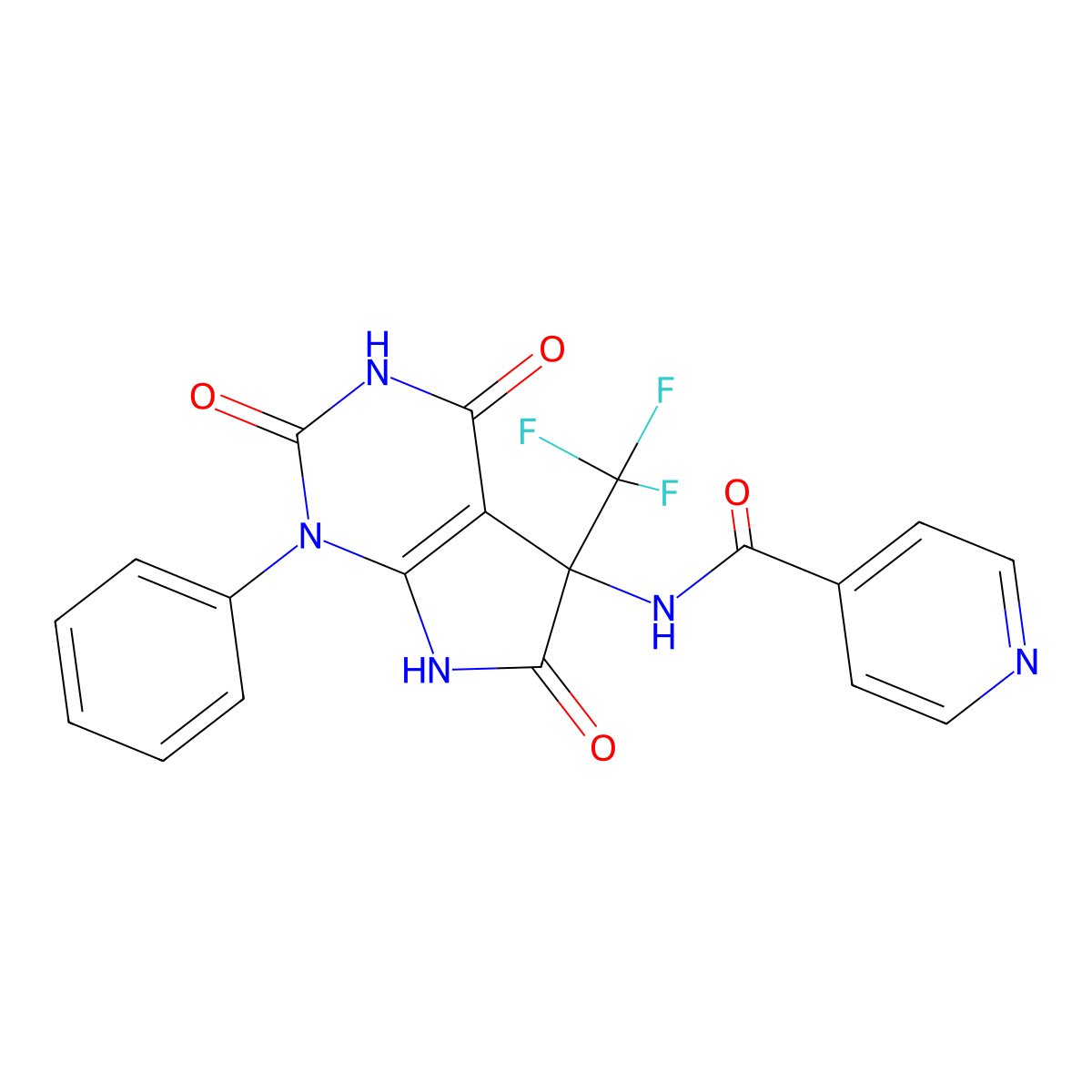 N-[2,4,6-trioxo-1-phenyl-5-(trifluoromethyl)-7H-pyrrolo[2,3-d]pyrimidin-5-yl]pyridine-4-carboxamide molecular structure, CAS 573950-32-0